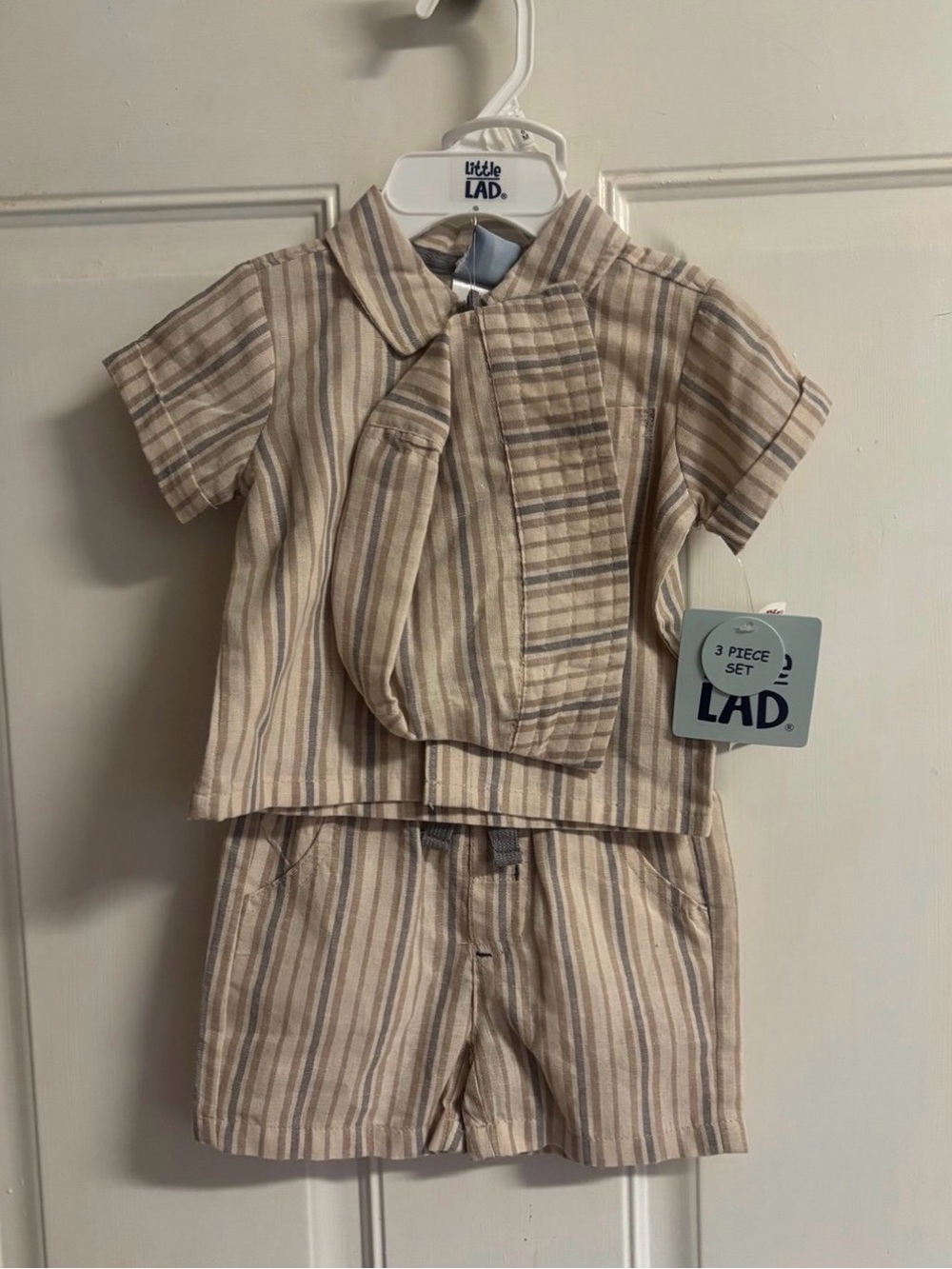 Little LAD Striped Baby three-Piece Set in Beige and Blue
